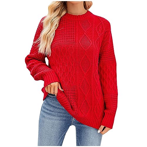 Chdirnely Pullover für Frauen Fleece Sweatshirt T-Shirt Casual Lose Langarm Bluse Tops Strickpullover Leichte Winterkleidung Outfits Körperwärmer, rot, 36 von Chdirnely