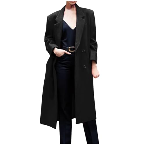 Chdirnely Trenchcoats for Women UK Size Long Sleeve Outerwear Trench Topcoats Loose Winter Blouse Tops Ladies Windproof Outerwear Coat with Pockets Fall Clothes, Schwarz , 46 von Chdirnely