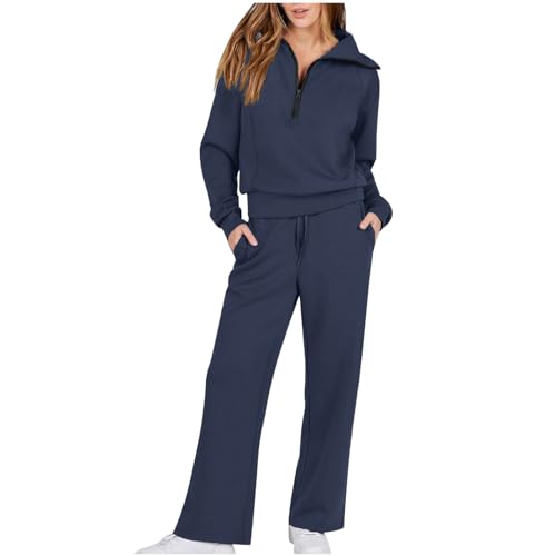 Co Ord Damen-Trainingsanzug, komplettes Set für Herbst und Winter, halber Reißverschluss, Sweatshirt und Hose mit weitem Bein, Jogginganzug, Sportbekleidung, Loungewear, Workout-Outfit mit Taschen, von Chdirnely