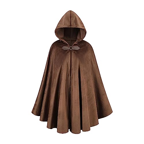 Damen Mittelalter Kapuzenumhang Kapuzenumhang mit Knopf Langer Umhang Retro Kleidung Cosplay Vintage Mittelalter Gothic Umhang Halloween Party Umhang Übergröße, braun, L von Chdirnely
