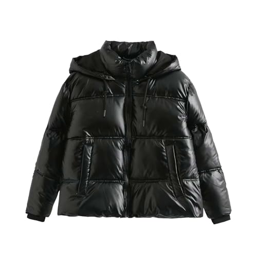 Winterjacken für Frauen UK Größe Puffer Mantel mit Kapuze Winddicht Warme Jacke Casual Lose Langarm Cardigan mit Taschen Overcoat Oberbekleidung, Schwarz , 32 von Chdirnely