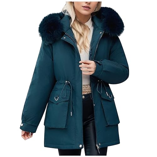 Winterjacken für Frauen UK Kapuze Damen Xmas Puffer Kleidung Casual Gepolsterter Mantel Langarm Cardigans Fleece Jacken Outwear Herbst Kleidung Weihnachten, dunkelblau, 48 von Chdirnely