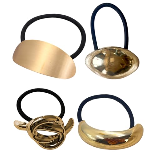 Chdnhe Metall-Haargummis für Frauen,Goldene Haargummis aus Metall - 4X Geometrische Haarmanschette | Dekorativer Pferdeschwanzhalter, Haargummi, goldener Haarwickel, Manschettenringhalter für von Chdnhe