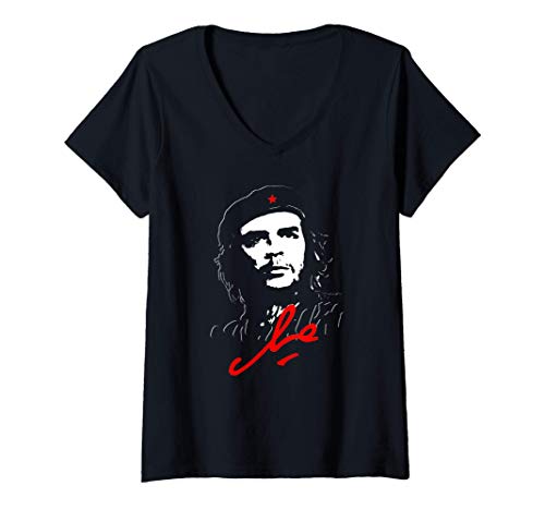 Damen Che Guevara Kuba Rebell Unterschrift Guerilla Revolution T-Shirt mit V-Ausschnitt von Che Guevara Kuba Guerilla Symbol