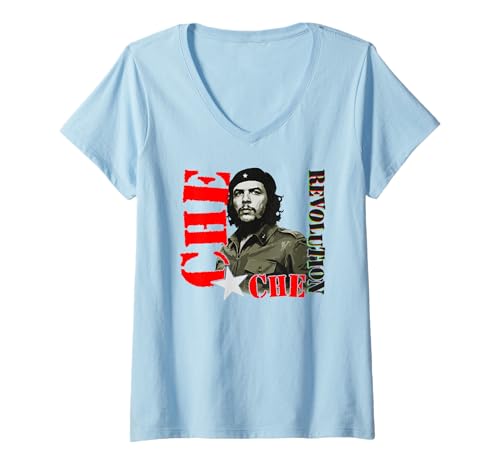 Damen Che Guevara Kuba Rebell Unterschrift Revolutionär Freiheitsl T-Shirt mit V-Ausschnitt von Che Guevara Kuba Guerilla Symbol