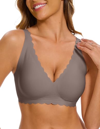 CheChury BH Damen Ohne Bügel mit Tiefem V-Ausschnitt Klassische Nahtloser Bügelloser Bequem Komfort Seamless Tshirt Soft Schlaf Push up mit zusätzlicher BH-Verlängerung von CheChury