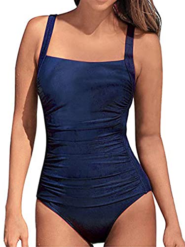 CheChury Badeanzug Bademode Damen Bauchweg Push up Schultergurt Badeanzug Grosse Raffung Bauchweg Einteilige Bademode Swimsuit Monokinis Sport Bademode Damen Sommer Sexy Strandmode von CheChury