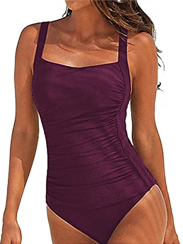 CheChury Badeanzug Bademode Damen Bauchweg Push up Schultergurt Badeanzug Grosse Raffung Bauchweg Einteilige Bademode Swimsuit Monokinis Sport Bademode Damen Sommer Sexy Strandmode von CheChury