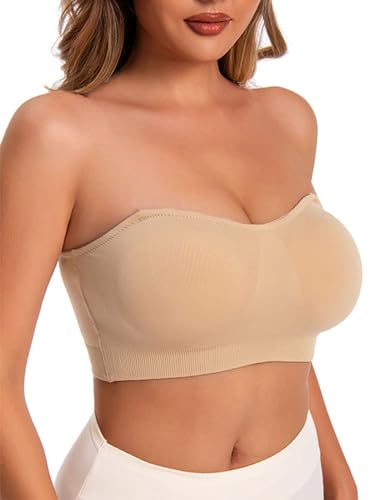 CheChury Bandeau BH Trägerlos Gepolstert Trägerloser BH Push Up mit Rutschfester Silikon Transparente Träger Damen Tube Top Bralette ohne Bügel Bralette Nahtlos Umwickelter Brust BH Dehnbar von CheChury