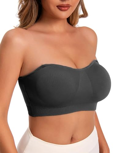 CheChury Bandeau BH Trägerlos Gepolstert Trägerloser BH Push Up mit Rutschfester Silikon Transparente Träger Damen Tube Top Bralette ohne Bügel Bralette Nahtlos Umwickelter Brust BH Dehnbar von CheChury