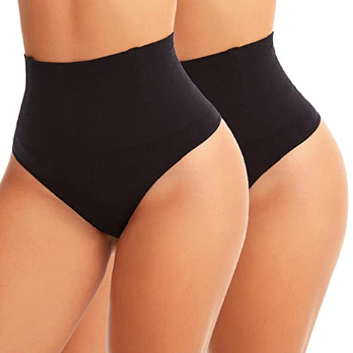 CheChury Bauchweg Mieder String Damen Miederslip Shaping Tanga Stark Formende Shapewear Figurformende Miederhose Nahtlos Unterwäsche Taillenformer Body Shaper Hohe Taille Unterhose,XXL,A-Schwarz*2 von CheChury