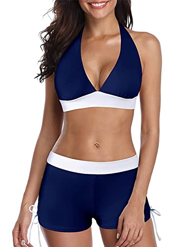 CheChury Bikini Damen Bademode Zweiteiliger Tankini mit Oberteile und Badeshorts Badeanzug Beachwear Zweiteiler Bademode mit Pads Crossover Zurück Riemen Bademode Push Up Bikini Sets Badeshorts Kurze von CheChury