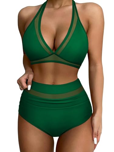 CheChury Bikini Damen Set V-Ausschnitt Bikini-Oberteil Und Schmeichelhaft High Waist Bikini-Unterteile Hinten Festbinden Bademode Weiche Schwimmanzug Bademode Mit Verstellbaren Schultergurten von CheChury