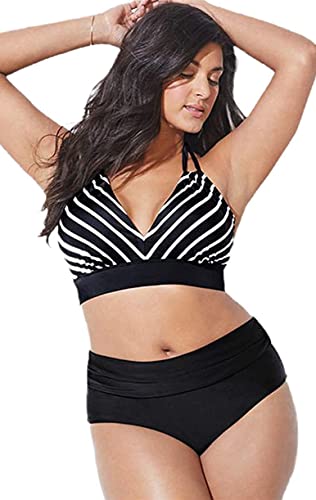 CheChury Bikini Große Damen Große Brüste Bikini Set Push Up Bademode mit Hoher Taille Bikini Set Badeanzug Zweiteiliger Hoch Taillierter Damen Bikini Neckholder Plus Size mit V-Ausschnitt Bikini Set von CheChury