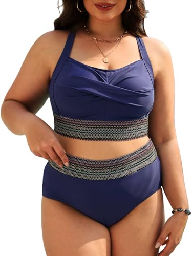 CheChury Bikini-Set GroßE GrößEn Damen Bauchweg Bademode Twist-Kreuz Push Up Bikini Oberteil Sexy Swimsuit High Waist Badehose Weiche Bauchkontrolle BadeanzüGe Curvy Strandmode Urlaub Beachwear von CheChury