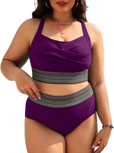 CheChury Bikini-Set GroßE GrößEn Damen Bauchweg Bademode Twist-Kreuz Push Up Bikini Oberteil Sexy Swimsuit High Waist Badehose Weiche Bauchkontrolle BadeanzüGe Curvy Strandmode Urlaub Beachwear von CheChury