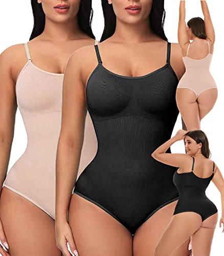 CheChury Bodysuit Figurenformend Damen Tanga Body Shaper Bauchweg Sculpting Shapewear Verstellbarer Schultergurt Schlankheits Body mit integriertem BH tiefem V Miederhose Damen Formend von CheChury