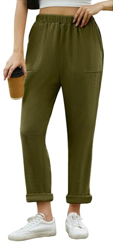 CheChury Cordhose Damen High Waist Hosen Gerades Bein Hosen Hohe Taille Freizeithose Lang Casual Locker Stretch Elastisch Hose Elegant Stoffhose mit Taschen Retrostil Herbst Winter Hose von CheChury