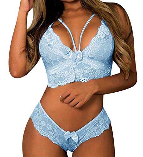 CheChury Damen BH Set Reizwäsche Spitzen Teddy Unterwäsche Sets Transparente V-Ausschnitt Lingerie Erotische Bra und Slip Set Babydoll von CheChury