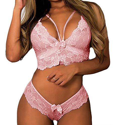 CheChury Damen BH Set Reizwäsche Spitzen Teddy Unterwäsche Sets Transparente V-Ausschnitt Lingerie Erotische Bra und Slip Set Babydoll von CheChury