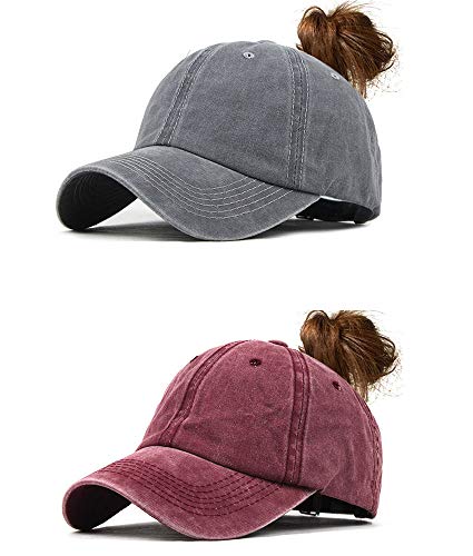 CheChury Damen Baseball Kappe Vintage Pferdeschwanz Cap Washed Ponytail Baseballmütze Mit Zöpfen Loch Loop Einstellbare Outdoor Sports Freizeit Basecap Unisex von CheChury