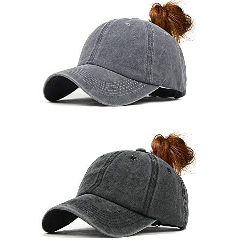 CheChury Damen Baseball Kappe Vintage Pferdeschwanz Cap Washed Ponytail Baseballmütze Mit Zöpfen Loch Loop Einstellbare Outdoor Sports Freizeit Basecap Unisex von CheChury
