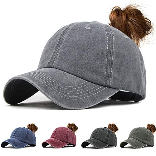 CheChury Damen Baseball Kappe Vintage Pferdeschwanz Cap Washed Ponytail Baseballmütze Mit Zöpfen Loch Loop Einstellbare Outdoor Sports Freizeit Basecap Unisex von CheChury