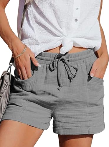 CheChury Damen Baumwolle Leinen Shorts Damen Sommer Hotpants Sommer Weite Kurze Hose Damen Elegant Unifarbene Shorts für Frauen Shorts Kordelzug Damen Sweatshorts Lose Kurze Hosen mit Taschen,Grau,S CheChury Damen Baumwolle Leinen Shorts Damen Sommer Hotpants Sommer Weite Kurze Hose Damen Elegant Unifarbene Shorts für Frauen Shorts Kordelzug Damen Sweatshorts Lose Kurze Hosen mit Taschen,Grau,S von CheChury