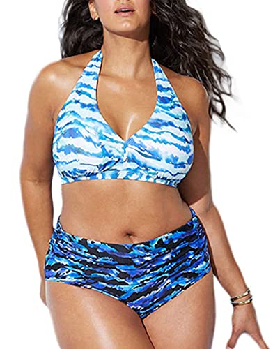 CheChury Damen Bikini Push up Badeanzug Gepolstert Große Bikini Set Neckholder Plus Size Größe Swimwear Strandparty von CheChury