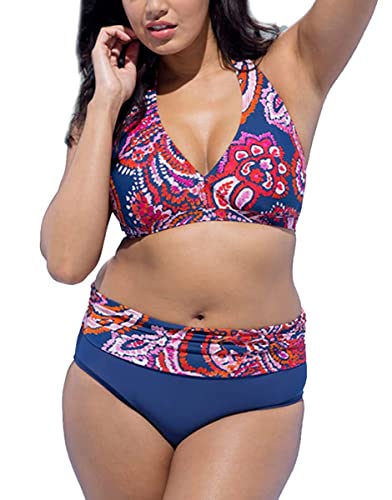 CheChury Damen Bikini Push up Badeanzug Gepolstert Große Bikini Set Neckholder Plus Size Größe Swimwear Strandparty von CheChury