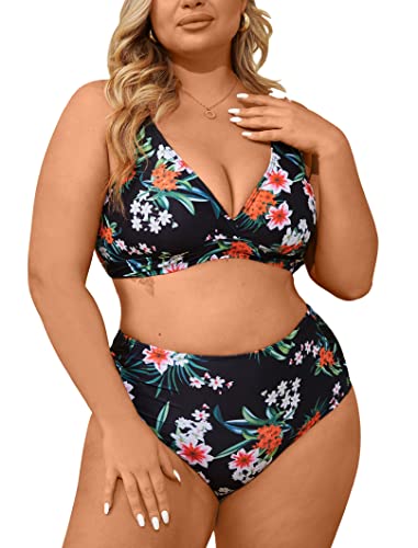 CheChury Damen Bikini Set Große Größen Bademode Push Up Badeanzug Einfarbig Sexy Bikini Set Triangel V-Ausschnitt Bikini Hose Hoher Taille Bauchweg Bikini Plus Size Strandbikini Große Brüste,Grün,XXL von CheChury