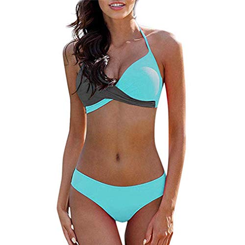 CheChury Damen Bikini Set Push Up Bademode Zweiteiliger Badeanzüge Strand Ties Oberteil Bikinihose Frauen Beachwear,B-Blau,XXL von CheChury