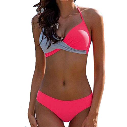 CheChury Damen Bikini Set Push Up Bademode Zweiteiliger Badeanzüge Strand Ties Oberteil Bikinihose Frauen Beachwear,B-Rosa,XXL von CheChury