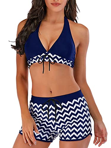 CheChury Damen Bikini Set Push up Verstellbar Ties-up Neckholder Bikinioberteil Zweiteiliger Badeanzug Triangel Gedruckt Niedrige Taille Sport Bikinihose Strandkleidung von CheChury