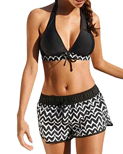 CheChury Damen Bikini Set Push up Verstellbar Ties-up Neckholder Bikinioberteil Zweiteiliger Badeanzug Triangel Gedruckt Niedrige Taille Sport Bikinihose Strandkleidung von CheChury