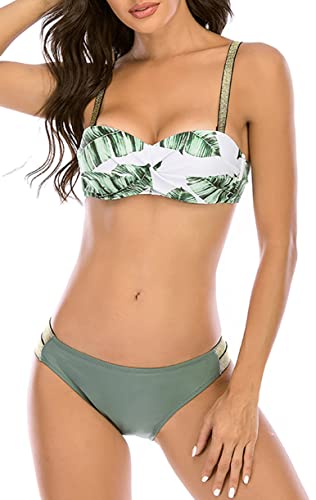 CheChury Damen Bikini Set Rückenfrei Bandeau Bikini Bademode Zweiteiliger Badeanzug Schlinge Swimsuit Sexy 2tlg Bikini Damen Set mit Triangel Bikinihose Elegant Zweiteiliger Badeanzug Strandkleidung von CheChury