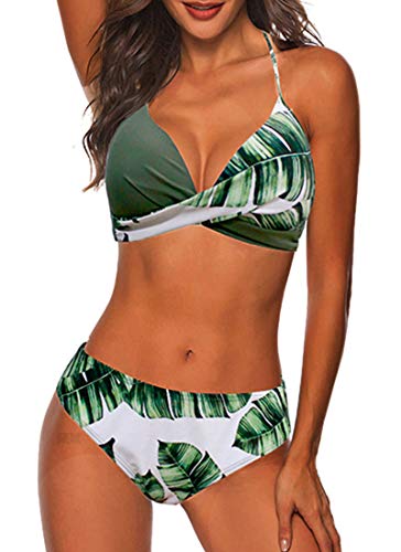 CheChury Damen Bikini Set Verstellbar Klassischer Crossover Ties-up Neckholder Bikinioberteil Zweiteiliger Badeanzug Triangel Gedruckt Bikinihose Strandkleidung von CheChury