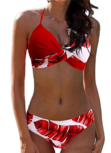 CheChury Damen Bikini Set Verstellbar Klassischer Crossover Ties-up Neckholder Bikinioberteil Zweiteiliger Badeanzug Triangel Gedruckt Bikinihose Strandkleidung von CheChury