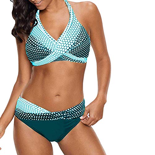 CheChury Damen Bikini Sets Bademode Push-up Bikinioberteil mit Nackenträger Retro Stil Polka-Punkt mit Hoher Taille Badeanzug Set Zweiteiliger Badeanzug Bademode Sommer Stran von CheChury