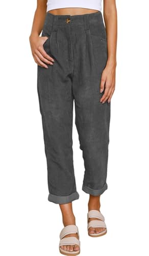 CheChury Damen Cordhose Lässig Cord Hosen Hohe Casual Taille Lange Elegant Nadelstreifen Freizeithose Gerade Bein Baggy Hosen Mit Taschen Knopfleiste Reißverschluss Einfarbig Freizeithose CheChury Damen Cordhose Lässig Cord Hosen Hohe Casual Taille Lange Elegant Nadelstreifen Freizeithose Gerade Bein Baggy Hosen Mit Taschen Knopfleiste Reißverschluss Einfarbig Freizeithose von CheChury