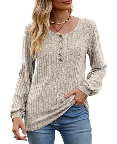CheChury Damen Langarm Shirts Rundhals Damen Tunika Oberteile Leichte Strickpullover Lässig Sweatshirt Warm Damen Pullover Herbst Langarm Tops Rippstrick Strickpullover Slim Fit Winter von CheChury