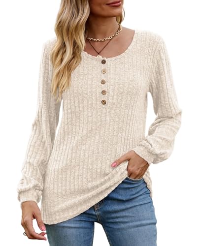 CheChury Damen Langarm Shirts Rundhals Damen Tunika Oberteile Leichte Strickpullover Lässig Sweatshirt Warm Damen Pullover Herbst Langarm Tops Rippstrick Strickpullover Slim Fit Winter von CheChury