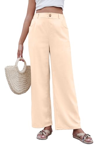 CheChury Damen Leinenhose Sommer Hose Weites Bein Baumwolle Leinen Sommerhose Elastisch Hohe Taille Freizeithose Strandhose Lang Leichte Loose Boho Hosen mit Taschen Bequeme Stoffhose von CheChury