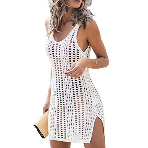 CheChury Damen Sommer Cover up Crochet Bikini ärmellos Strandkleid Boho Strand Aushöhlen Leichte Atmungsaktiv Beachwear Damen Sommer von CheChury