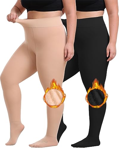 CheChury Damen Strumpfhosen Große Größen Winter Plus Size Damen Warme Strumpfhose Hohe Taille Bauchkontrolle Winter Gefütterte Strumpfhose Stretch Extra Große Vollfüßige Thermostrumpfhose von CheChury