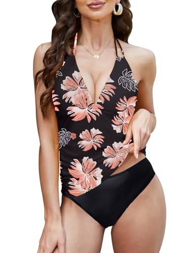 CheChury Damen Tankini Beachwear Push Up Einfarbig Zweiteilig Badeanzug Zweiteiliger Tankini Set Strand Schwimmanzug Swimsuits Bikini Tank Top und Shorts Badeanzüge für Damen Freizeit Poolparty von CheChury