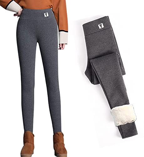 CheChury Damen Warme Hosen Super Dicke Leggings aus Kaschmirwolle Winddichte und Kalte Wärme Winterwarme Frauen Elastische Leggings Hosen Frauen Freizeithose Dicke Gamaschen Thermo Winter,Grau-1,M von CheChury