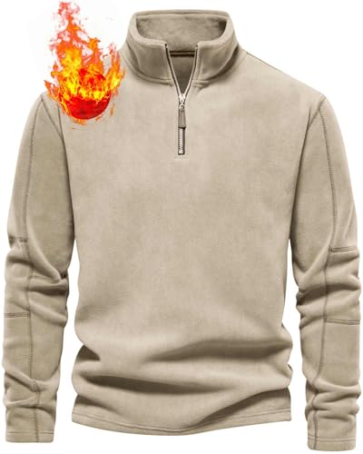 CheChury Fleece Pullover Herren Sweatshirt Half Zip Fleecepullover für Herbst und Winter Langärmliges Oberteil mit aus Verdicktem Fleece Wärme Sport Arbeitspullover Strickjacke Half Zip Winterpullover von CheChury