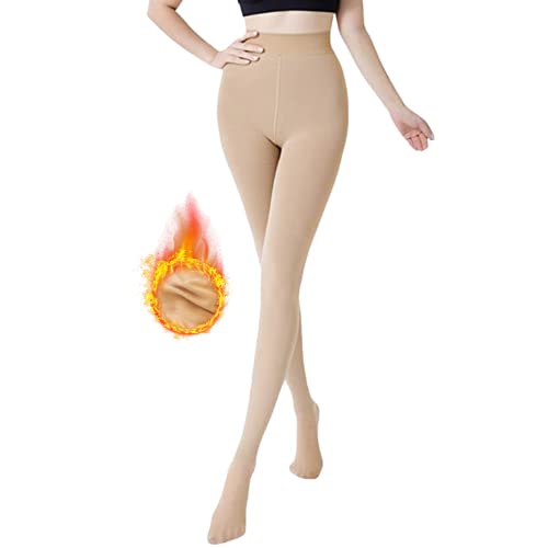 CheChury Fleece Strumpfhose Damen Thermo Strumpfhose Große Größen Damen Strumpfhose Gefütterte Strumpfhosen Warm Fleece Pantyhose Thermo Damen Verdickte Leggings Frauen Plüschstrümpfe,Beige,L-XL von CheChury