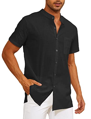 CheChury Hemd Herren Kurzarm Sommerhemd Leinen Baumwolle Umlegekragen Strandhemd Freizeit mit Brusttasche Shirts für Männer Kurzarmshirt Sommerhemd Business T-Shirt Freizeit Party von CheChury